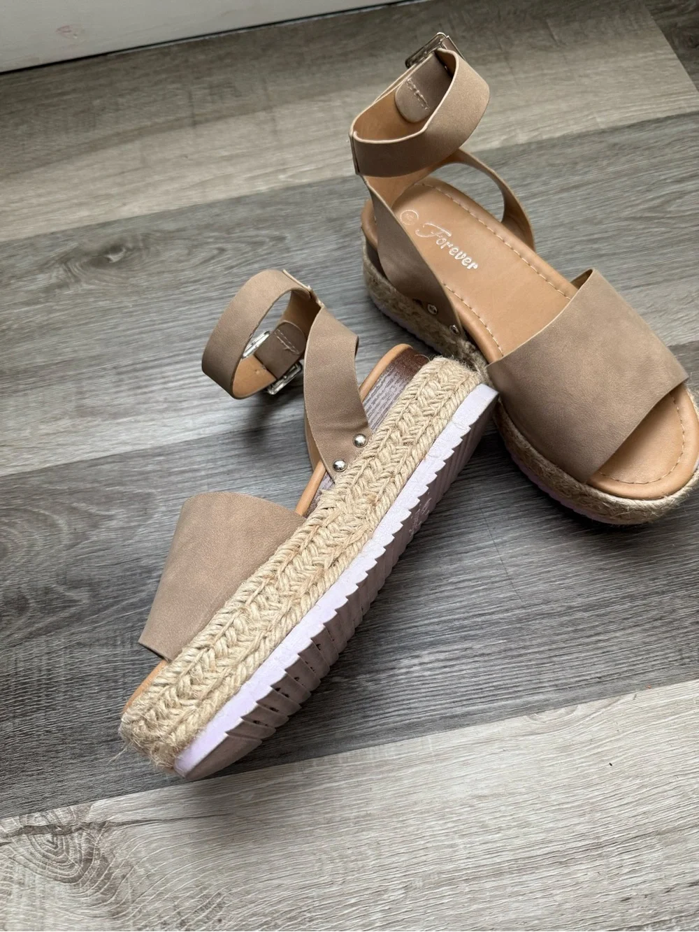 Forever Womens Taupe Espadrille Platform Sandals